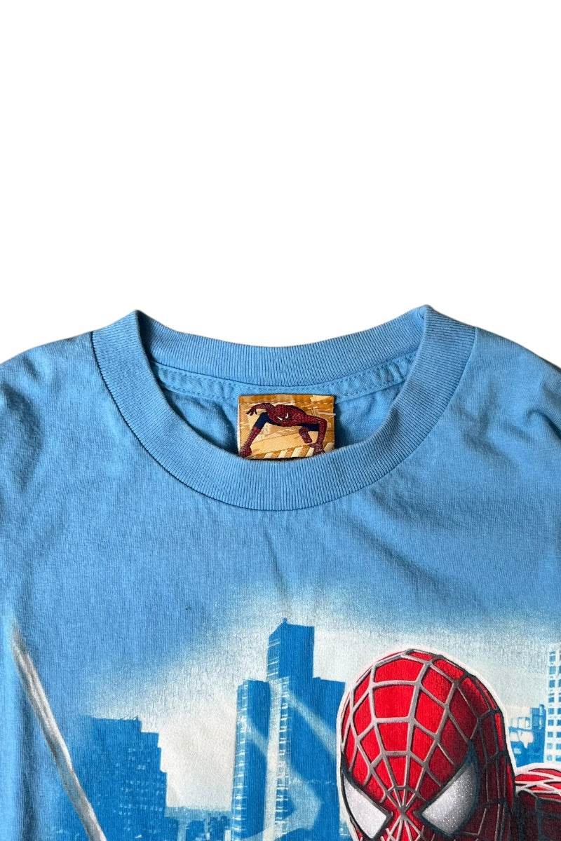 MADE IN MEXICO 04'S Y2K SPIDER-MAN MOVIE T-SHIRT / LIGHT BLUE [SIZE: XL USED]