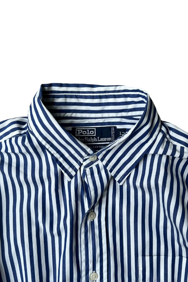 90'S L/S STRIPE SHIRT / WHITE [SIZE: L USED]