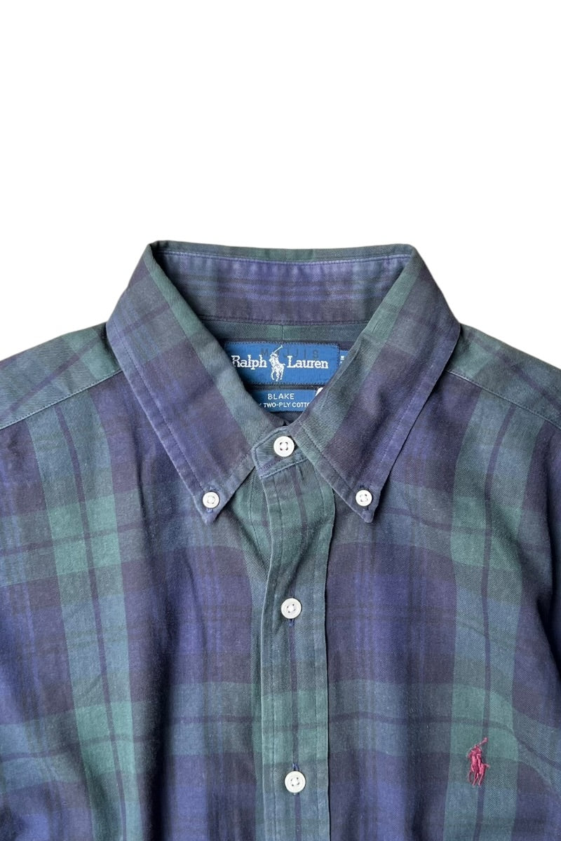 90'S BLAKE L/S CHECK BD SHIRT / GREEN [SIZE: L USED]