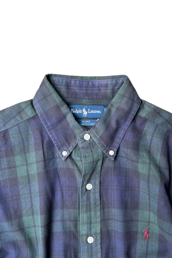 90'S BLAKE L/S CHECK BD SHIRT / GREEN [SIZE: L USED]