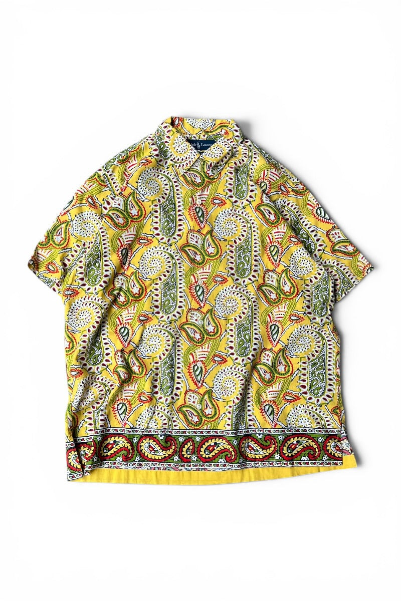 90'S BOB CAMP PAISLEY PATTERN S/S SHIRT / YELLOW [SIZE: M USED]
