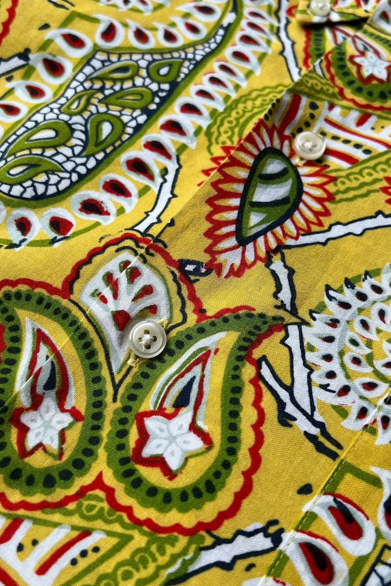 90'S BOB CAMP PAISLEY PATTERN S/S SHIRT / YELLOW [SIZE: M USED]