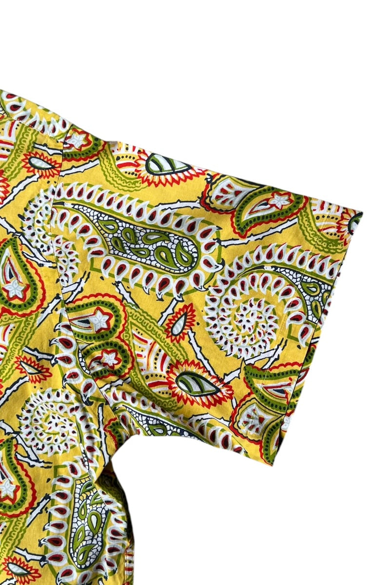 90'S BOB CAMP PAISLEY PATTERN S/S SHIRT / YELLOW [SIZE: M USED]