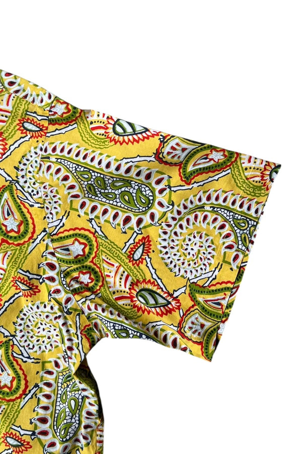 90'S BOB CAMP PAISLEY PATTERN S/S SHIRT / YELLOW [SIZE: M USED]