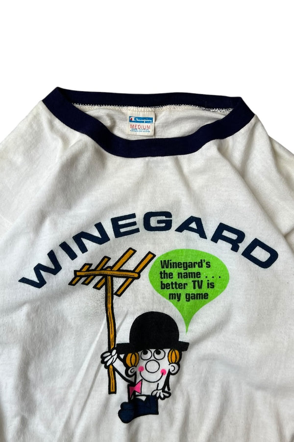 MADE IN USA 80'S WINEGARD RINGER T-SHIRT / WHITE [SIZE: M USED]