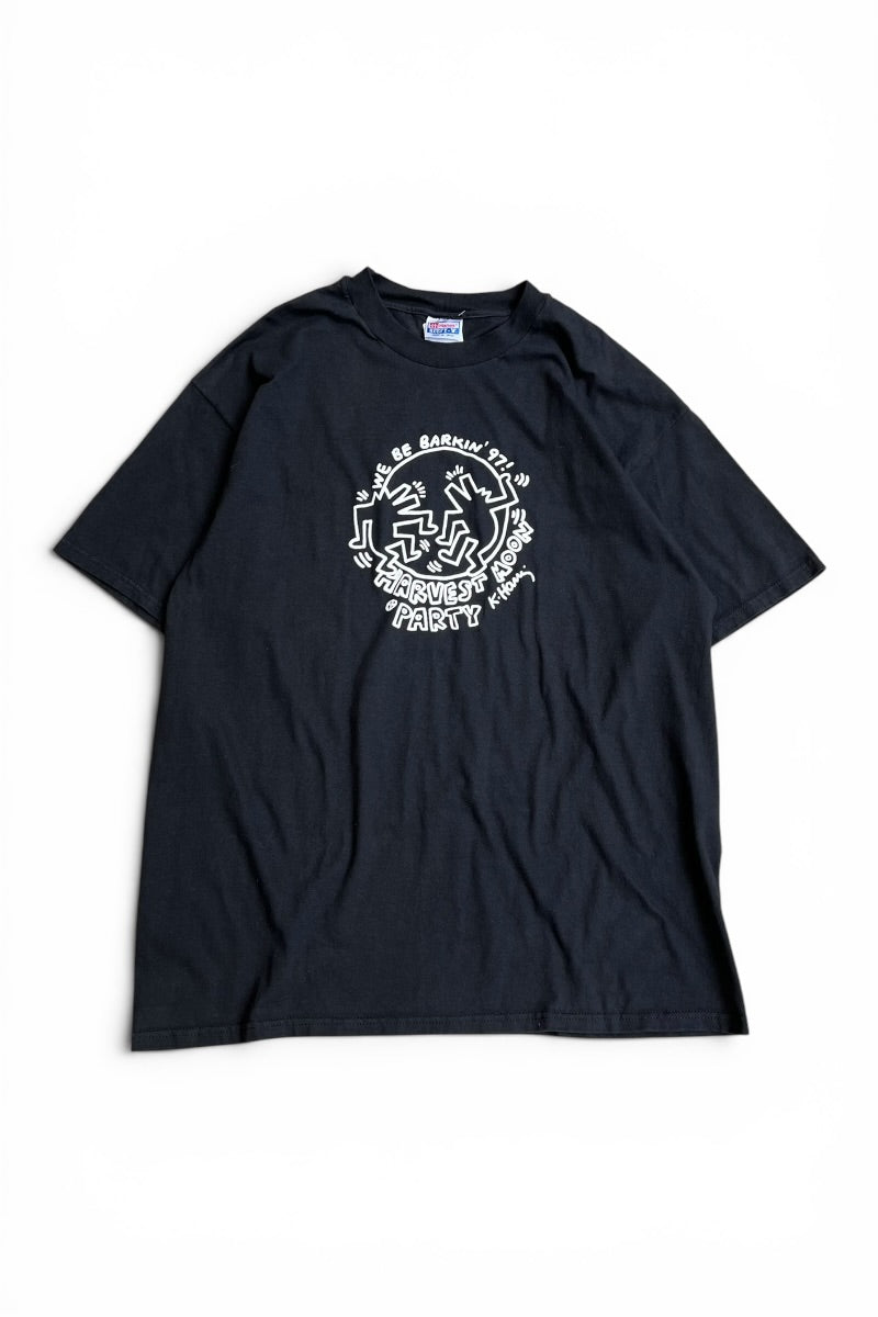 MADE IN USA 97'S KEITH HARING HARVEST MOON PARTY ART T-SHIRT / BLACK [SIZE: XL USED]
