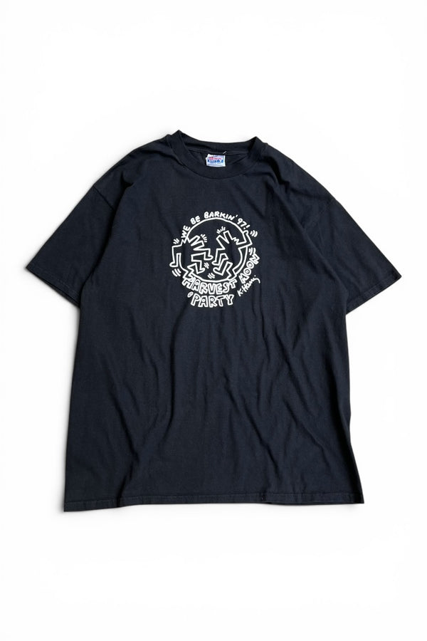 MADE IN USA 97'S KEITH HARING HARVEST MOON PARTY ART T-SHIRT / BLACK [SIZE: XL USED]