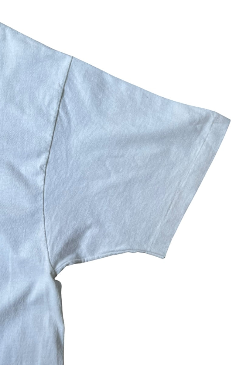 MADE IN USA 90'S BEACH ESSENTIALS PACKABLE T-SHIRT / WHITE BLUE [SIZE: L USED]