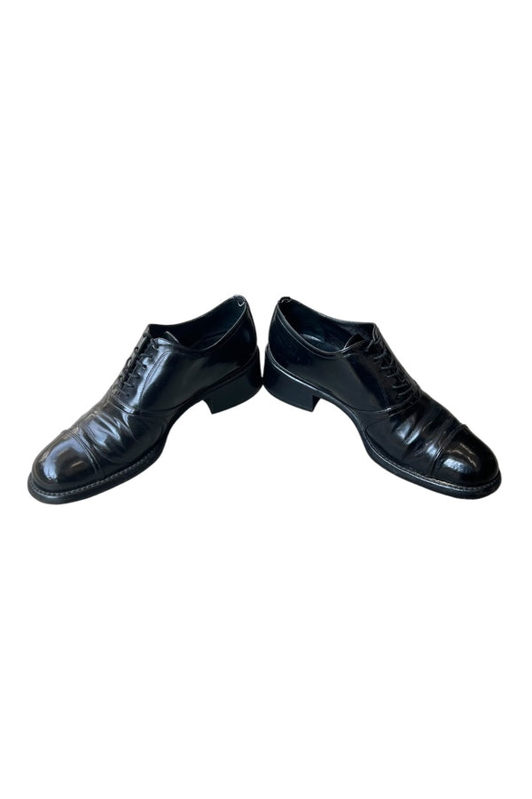 MADE IN ITALY LEATHER HEEL SHOES / BLACK [SIZE: 39 (25cm相当) USED]