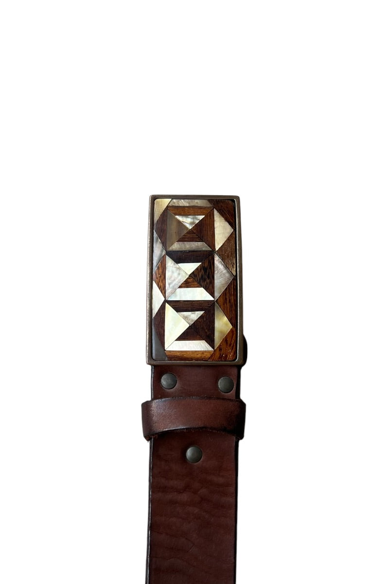BUCKLE LEATHER BELT / BROWN [SIZE: ONE SIZE USED]