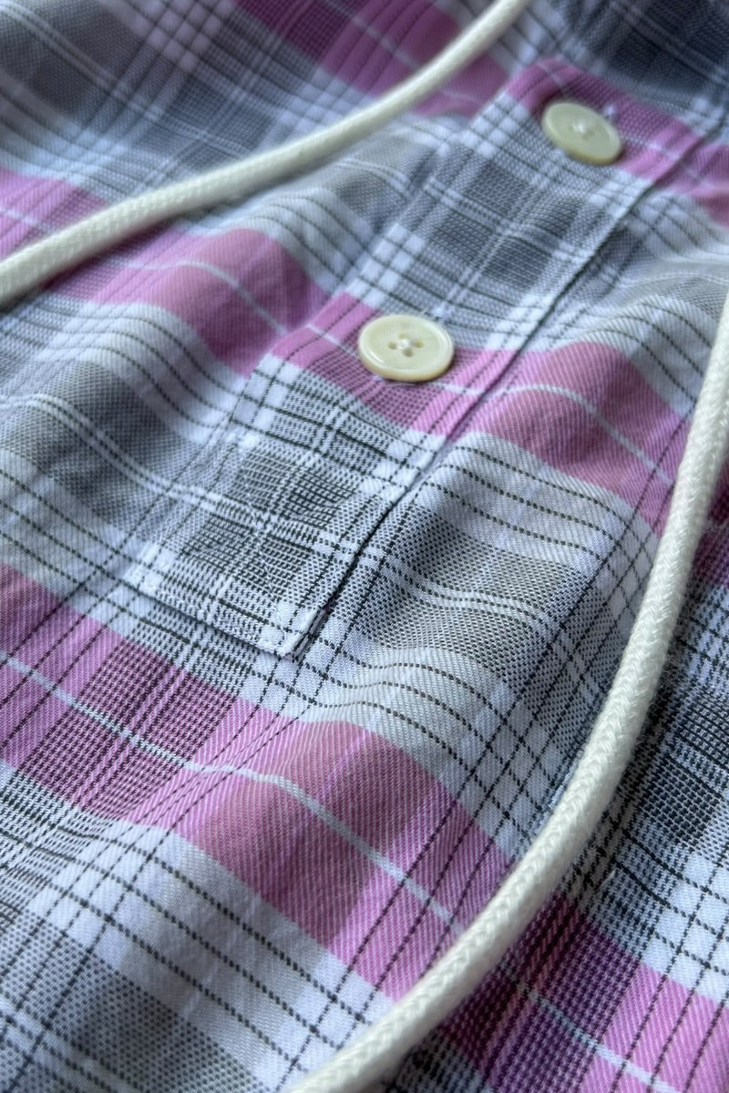 MADE IN PORTUGAL PULLOVER CHECK HOODIE SHIRT / PINK [SIZE: 48 USED]