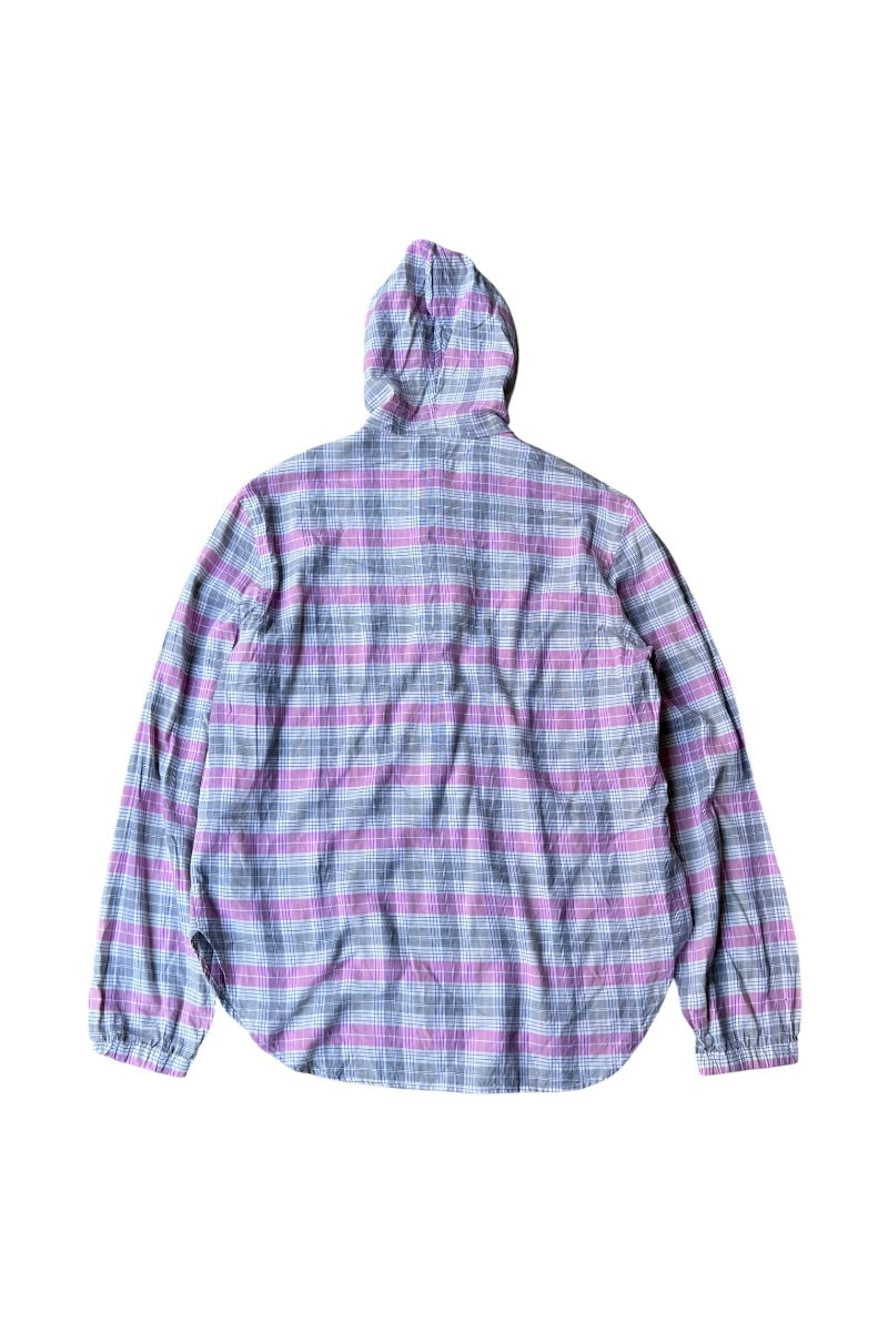 MADE IN PORTUGAL PULLOVER CHECK HOODIE SHIRT / PINK [SIZE: 48 USED]