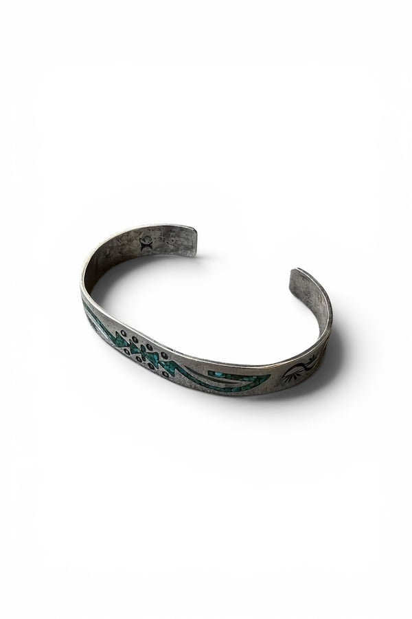 SILVER BANGLE CHIP INLAY W/TURQUOIS / SILVER [SIZE: ONE SIZE USED]