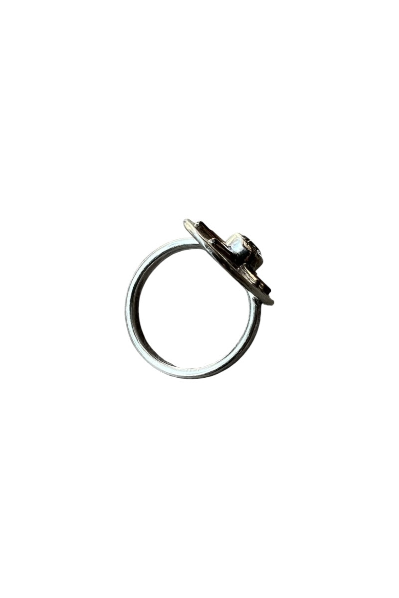 925 SILVER RING W/ZIRCONIA & BRASS / SILVER  [SIZE: 15号相当 USED]