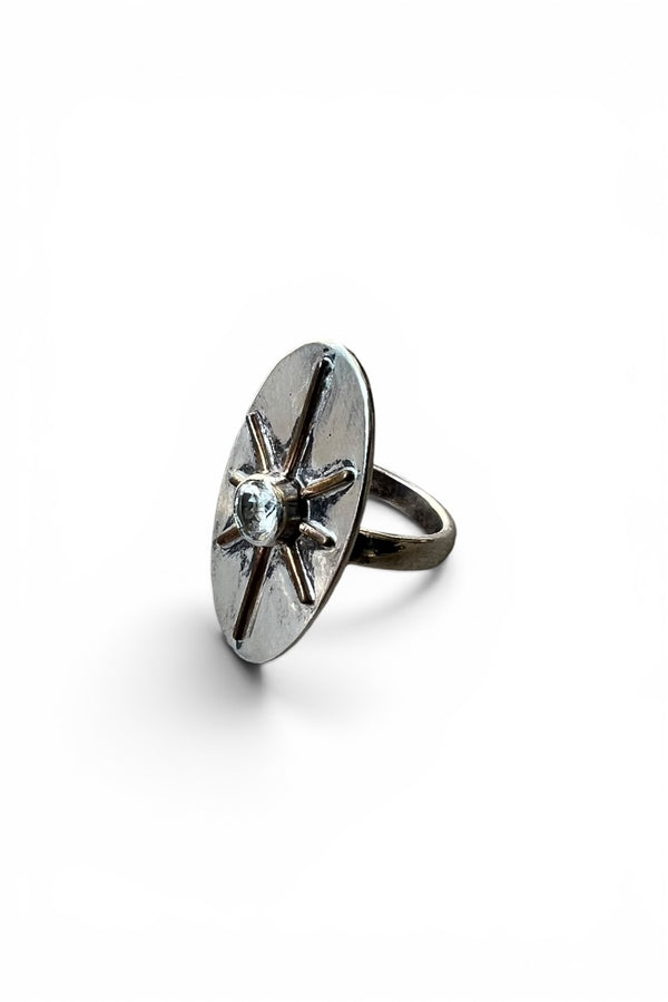925 SILVER RING W/ZIRCONIA & BRASS / SILVER  [SIZE: 15号相当 USED]