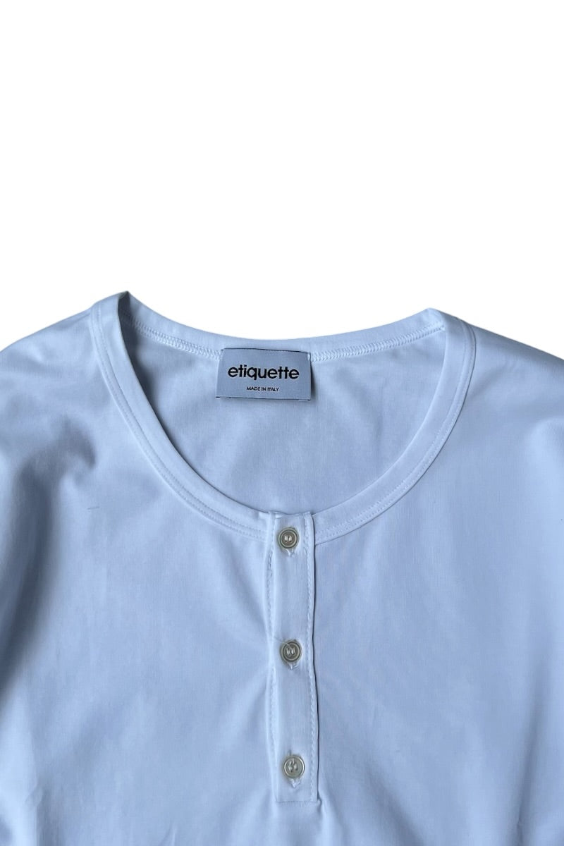 HENLEY NECK L/S TEE / WHITE [SIZE: M DEADSTOCK/NOS]