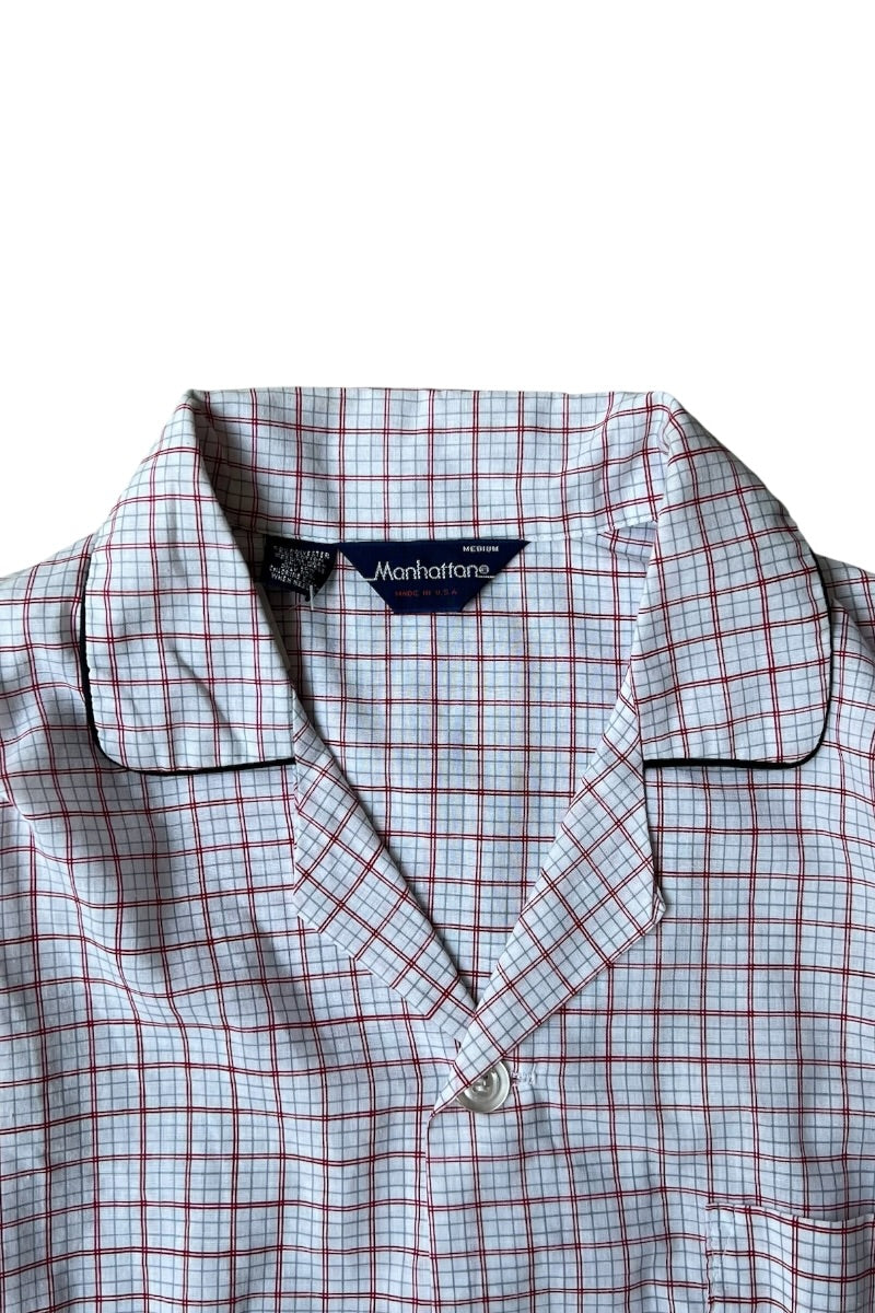 MADE IN USA 90'S S/S PJ CHECK SHIRT / WHITE [SIZE: M USED]
