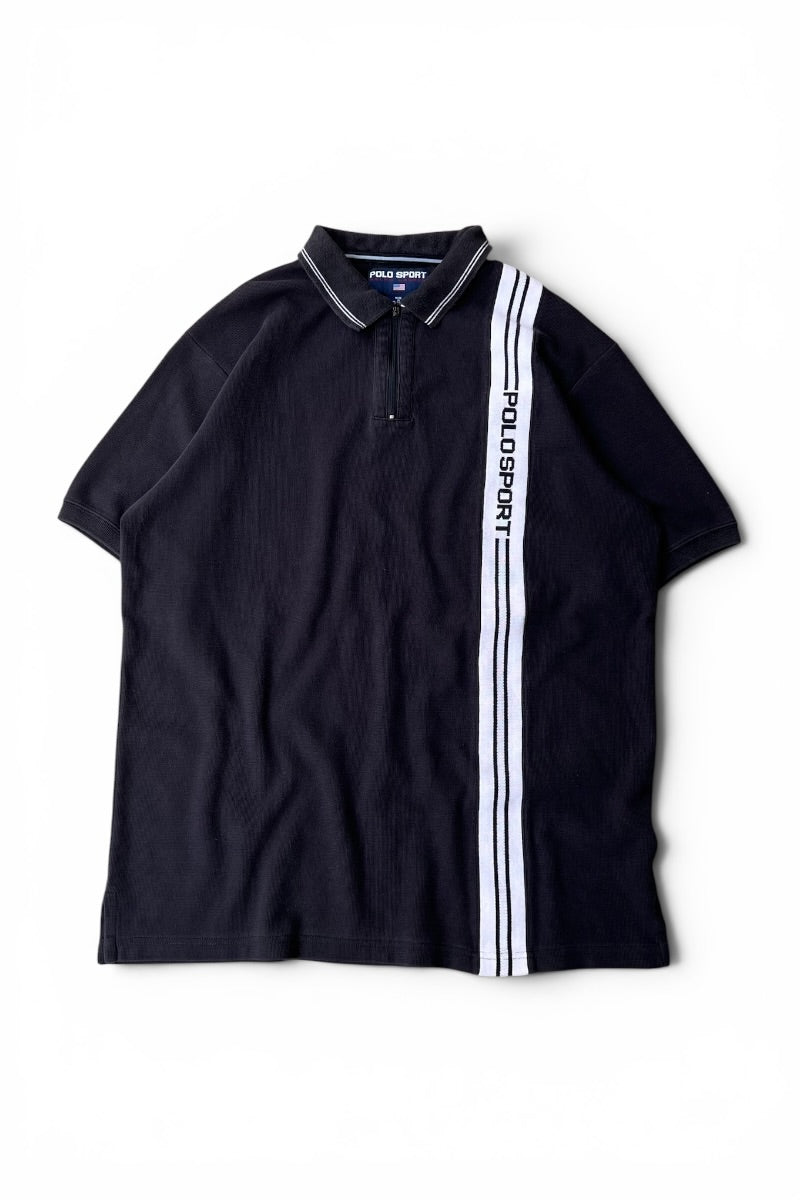 90'S HALF-ZIP POLO SHIRT / BLACK [SIZE: L USED]