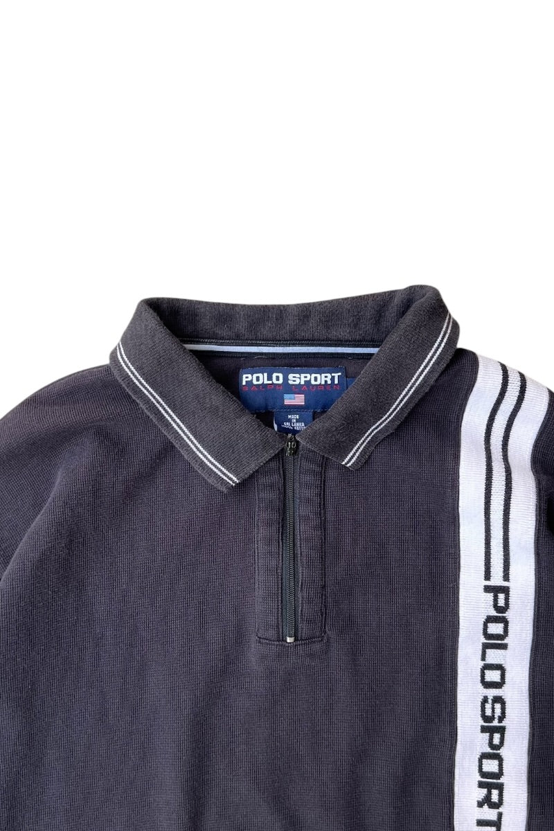 90'S HALF-ZIP POLO SHIRT / BLACK [SIZE: L USED]