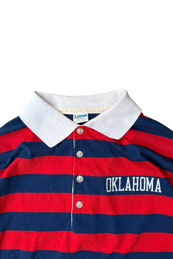 MADE IN USA 80'S S/S BORDER POLO SHIRT / RED [SIZE: L USED]
