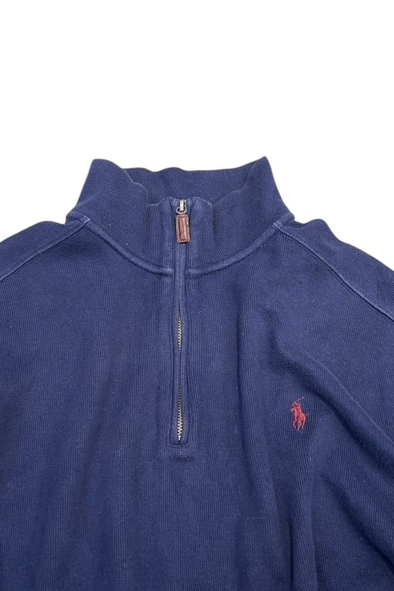 90'S HALF-ZIP COTTON SWEATSHIRT / NAVY [SIZE: XL USED]