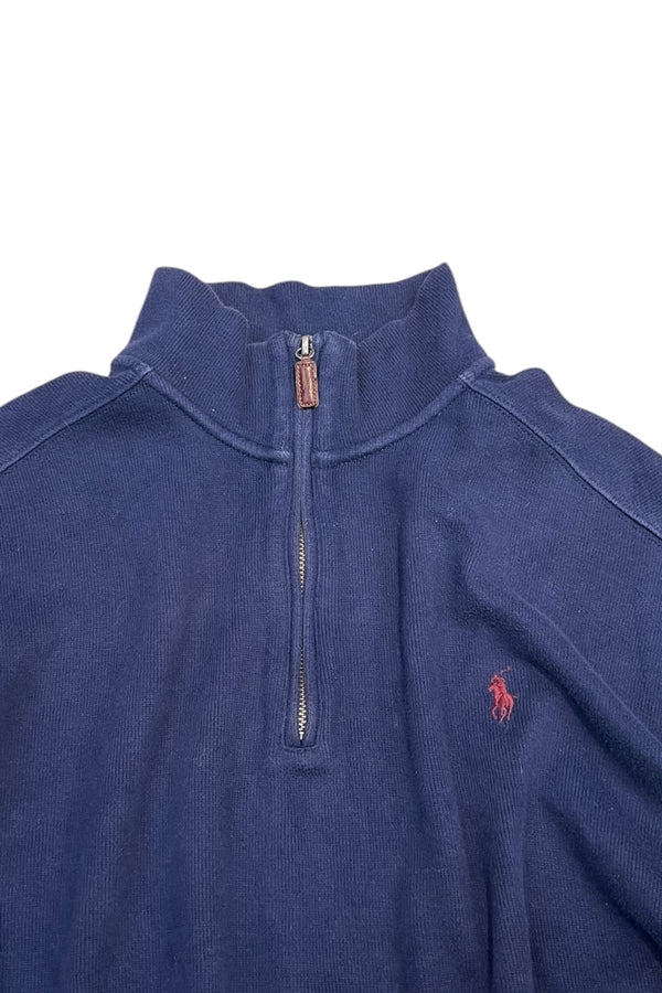 90'S HALF-ZIP COTTON SWEATSHIRT / NAVY [SIZE: XL USED]