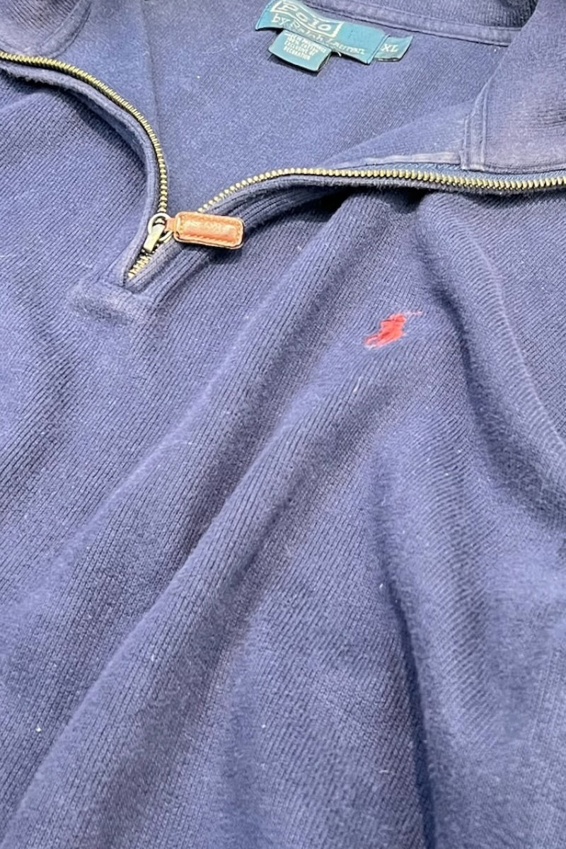 90'S HALF-ZIP COTTON SWEATSHIRT / NAVY [SIZE: XL USED]