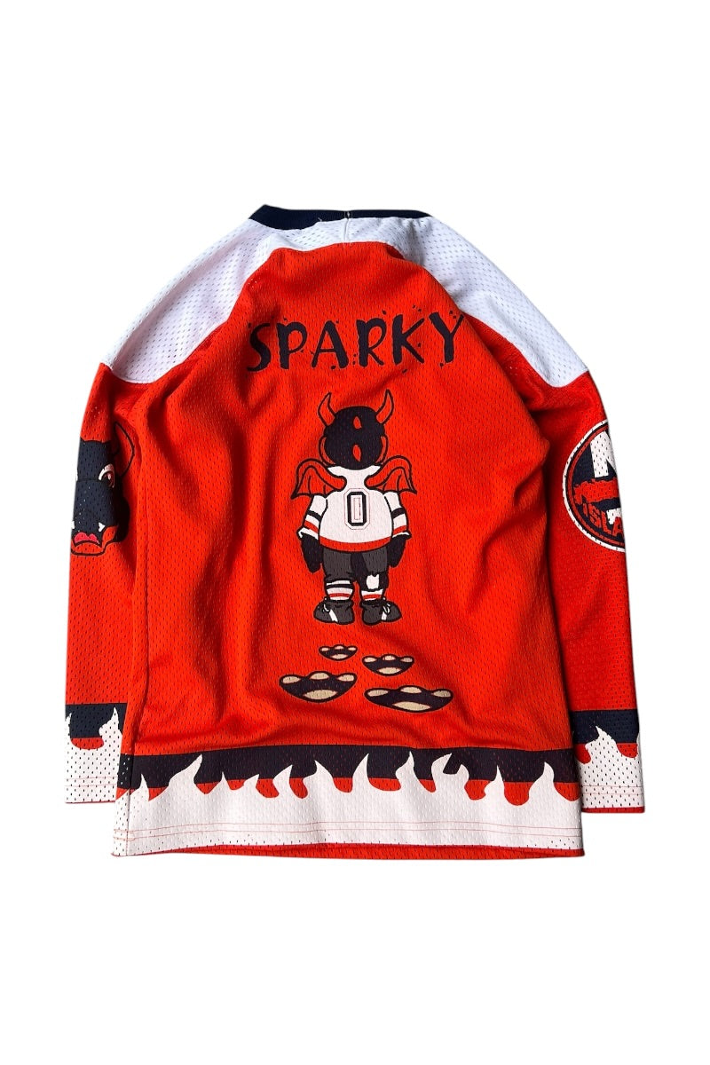 MADE IN USA 90'S SPARKY HOCKEY GAME SHIRT / ORANGE [SIZE: KID'S M USED]