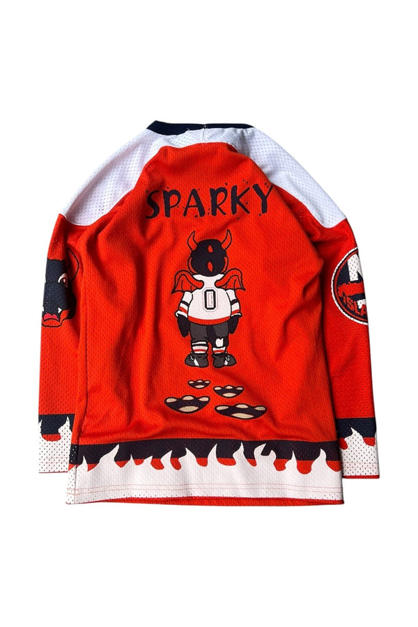 MADE IN USA 90'S SPARKY HOCKEY GAME SHIRT / ORANGE [SIZE: KID'S M USED]