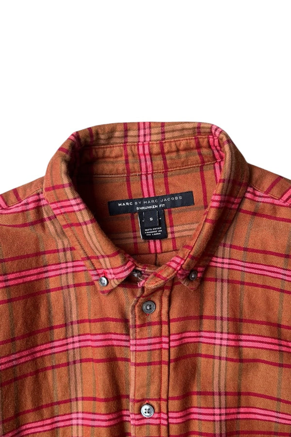 L/S FLANNEL CHECK SHIRT / BROWN [SIZE: S USED]