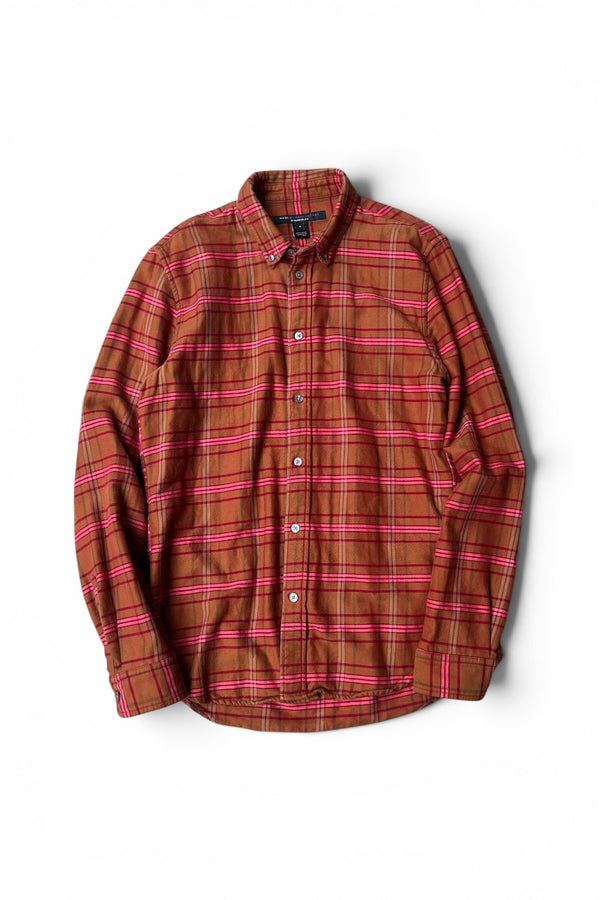 L/S FLANNEL CHECK SHIRT / BROWN [SIZE: S USED]