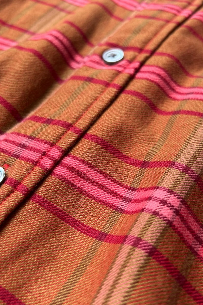 L/S FLANNEL CHECK SHIRT / BROWN [SIZE: S USED]