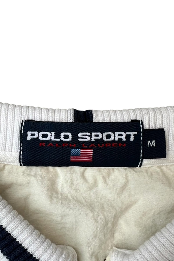 90'S HALF-ZIP COTTON POLO SHIRT / WHITE [SIZE: M USED]