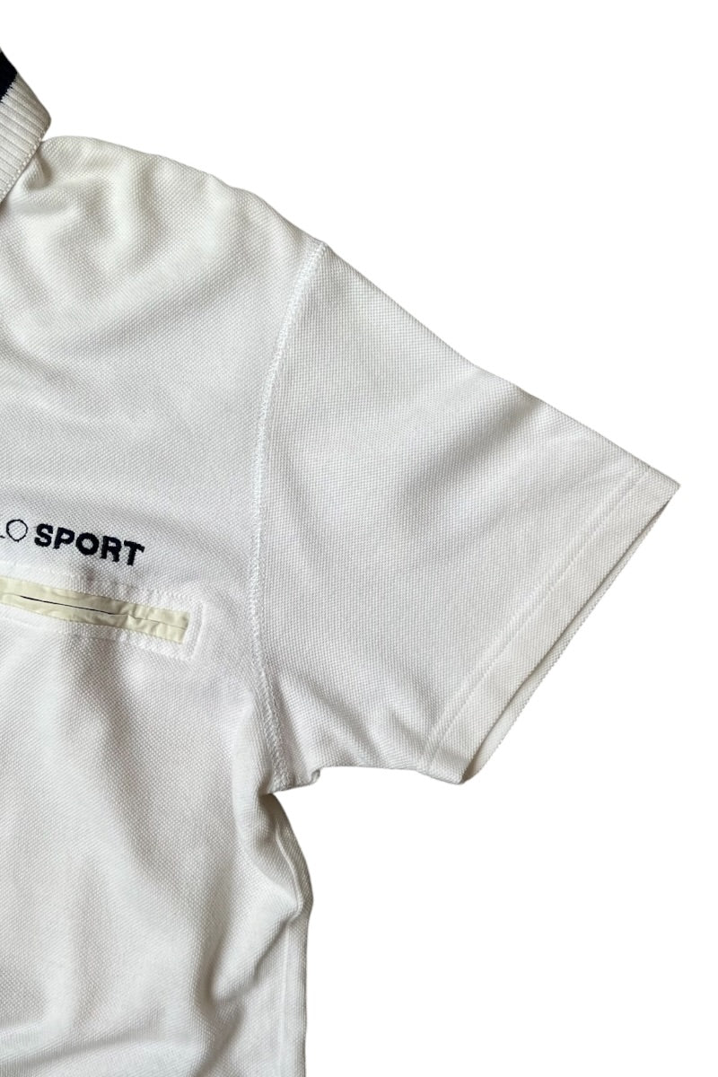 90'S HALF-ZIP COTTON POLO SHIRT / WHITE [SIZE: M USED]