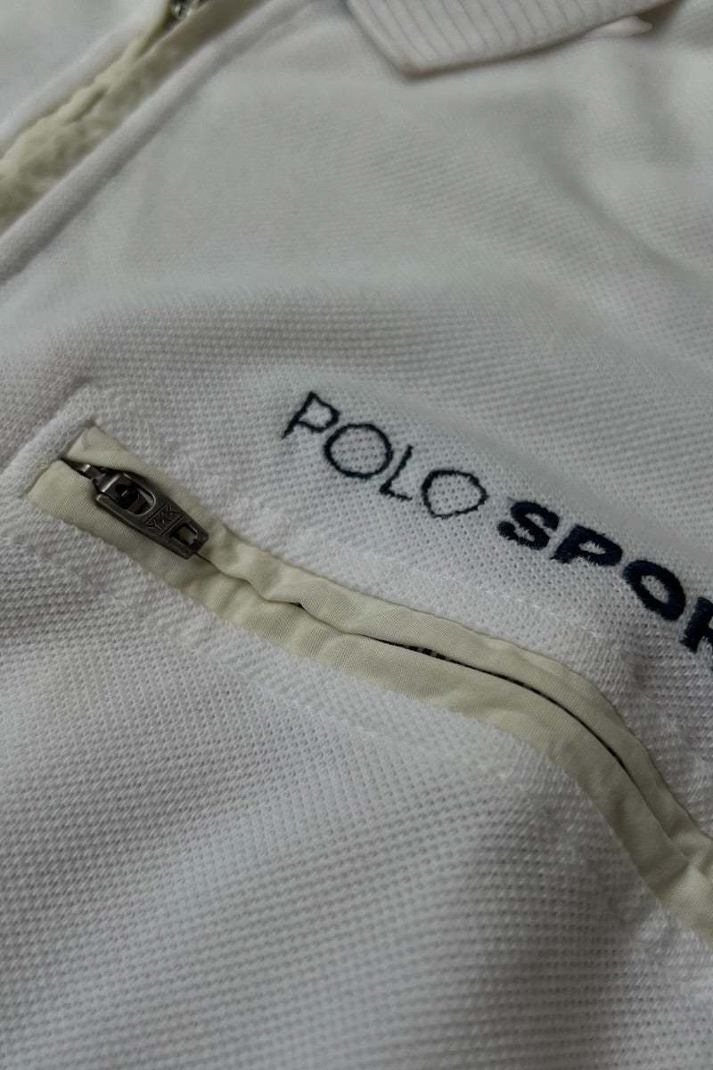 90'S HALF-ZIP COTTON POLO SHIRT / WHITE [SIZE: M USED]