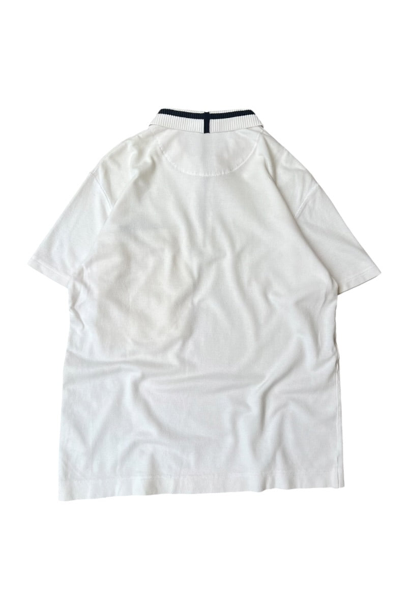 90'S HALF-ZIP COTTON POLO SHIRT / WHITE [SIZE: M USED]