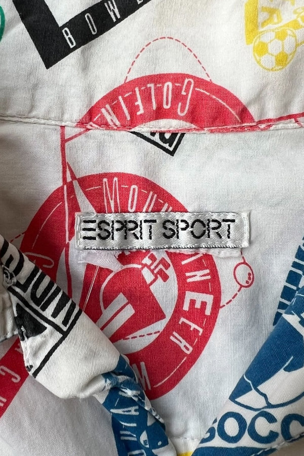 90'S ESPRIT SPORT S/S PATTERN SHIRT / WHITE [SIZE: L USED]