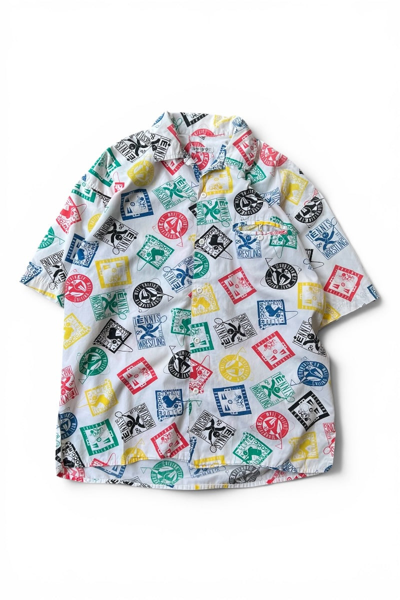 90'S ESPRIT SPORT S/S PATTERN SHIRT / WHITE [SIZE: L USED]