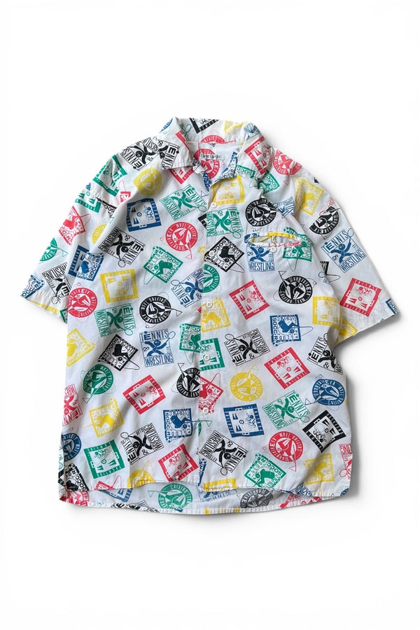 90'S ESPRIT SPORT S/S PATTERN SHIRT / WHITE [SIZE: L USED]