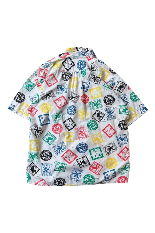 90'S ESPRIT SPORT S/S PATTERN SHIRT / WHITE [SIZE: L USED]