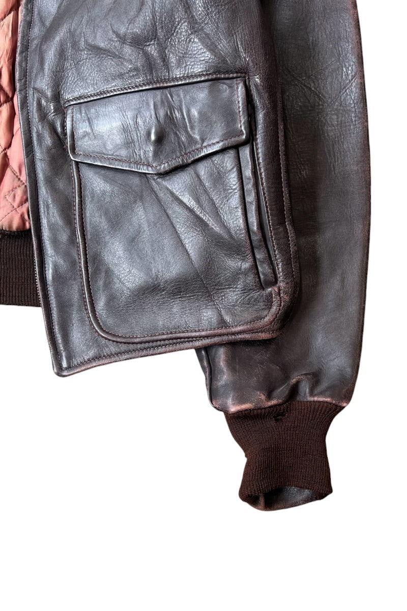 50'S A2 TYPE LEATHER FRIGHT JACKET / BROWN [SIZE: M USED]
