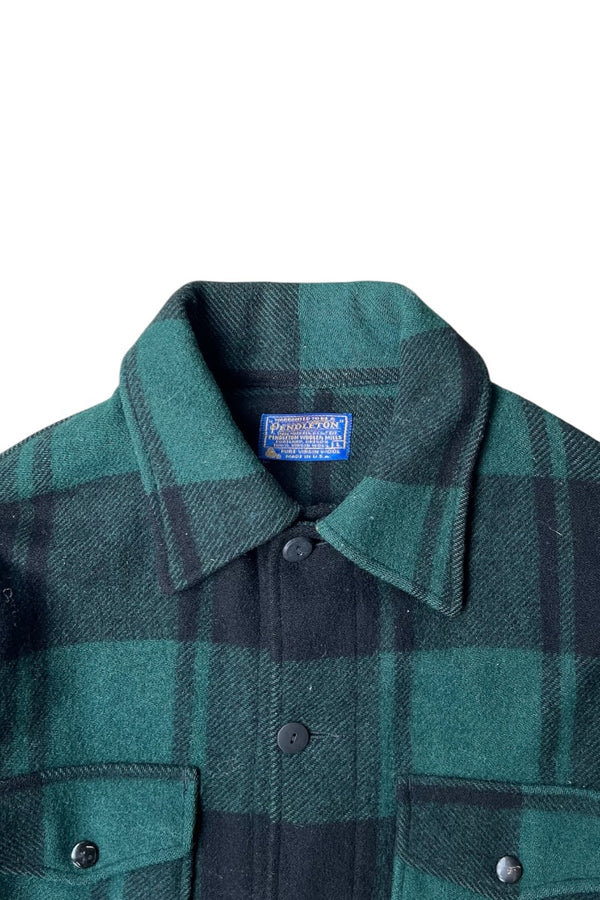MADE IN USA 70'S WOOL CHECK MACKINAW JACKET / GREEN [SIZE: L USED]