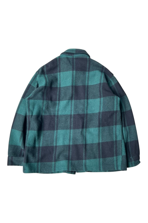 MADE IN USA 70'S WOOL CHECK MACKINAW JACKET / GREEN [SIZE: L USED]