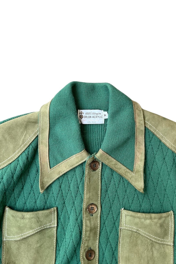 70'S KNIT SUEDE JACKET / GREEN [SIZE: M USED]