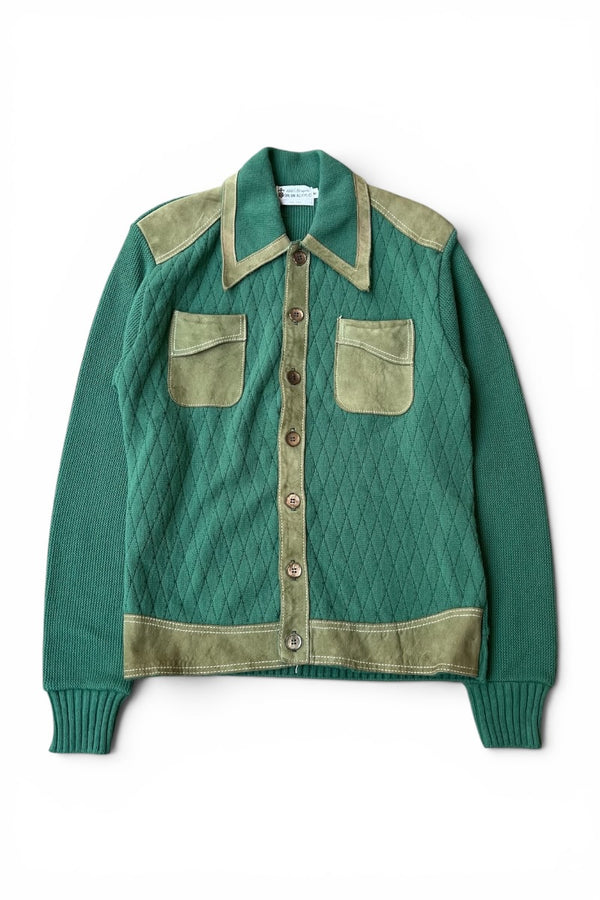 70'S KNIT SUEDE JACKET / GREEN [SIZE: M USED]
