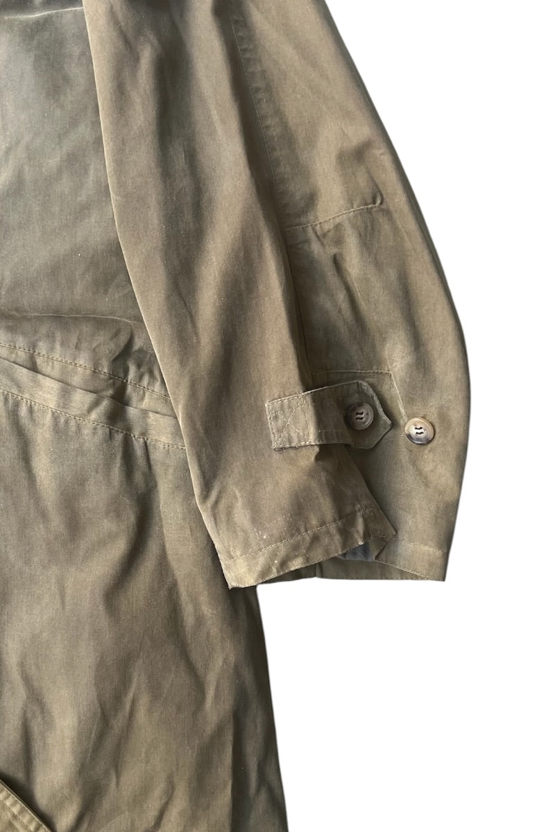 MADE IN USA 80-90'S WAXED LONG COAT / OLIVE [SIZE: S USED]