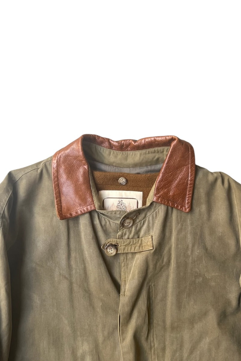 MADE IN USA 80-90'S WAXED LONG COAT / OLIVE [SIZE: S USED]