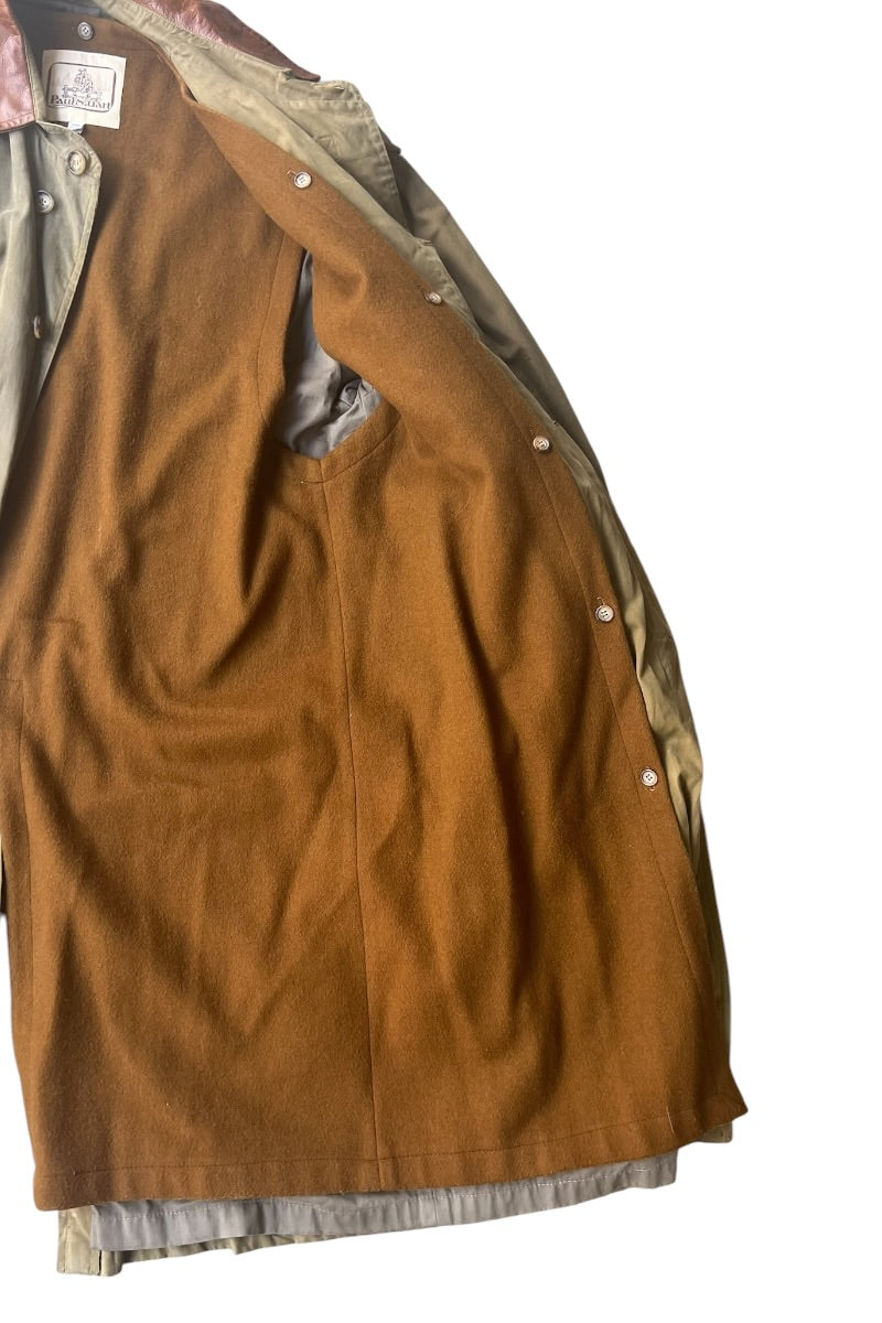 MADE IN USA 80-90'S WAXED LONG COAT / OLIVE [SIZE: S USED]