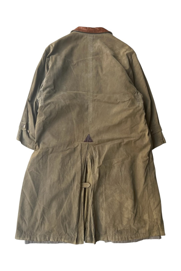 MADE IN USA 80-90'S WAXED LONG COAT / OLIVE [SIZE: S USED]