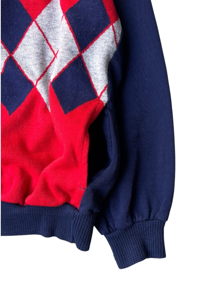 MADE IN FRANCE 70'S ARGYLE SWEATSHIRT / NAVY [SIZE: S USED]